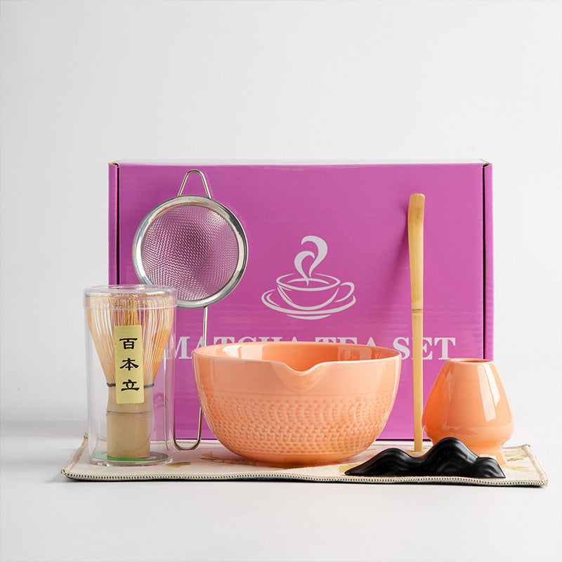 Japanese Ceramic Matcha Tea Set – 7-Piece Pink Edition with Gift Box