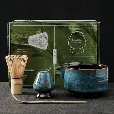 Japanese Ceramic Matcha Tea Set – Kiln Roast Finish, 4-Piece Set, Multiple Colors