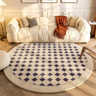 Luxora Cashmere Round Carpet Elegant European & American Style Checkered Rugs