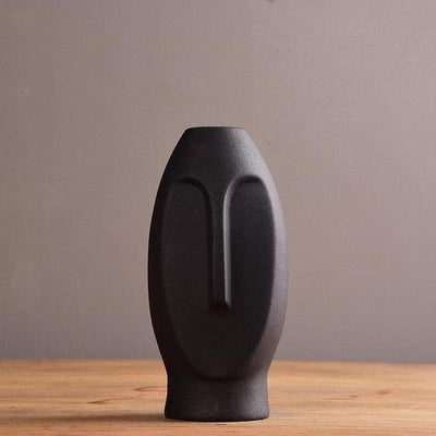 Modern Minimalist Face Vase Black & White Ceramic Art Piece