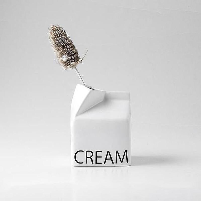Modern White Porcelain Vases "CREAM" & "MILK" Lettering in Black or Gold (Small/Large)