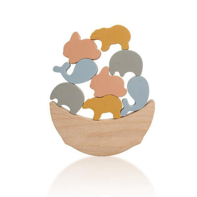 Montessori Wooden Animal Stacking Toys Beech Wood Balancing Set for Toddlers