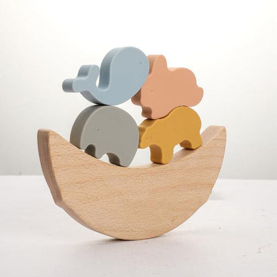 Montessori Wooden Animal Stacking Toys Beech Wood Balancing Set for Toddlers
