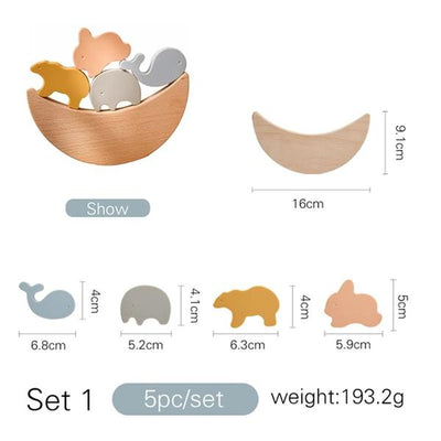 Montessori Wooden Animal Stacking Toys Beech Wood Balancing Set for Toddlers