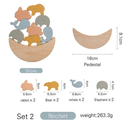 Montessori Wooden Animal Stacking Toys Beech Wood Balancing Set for Toddlers
