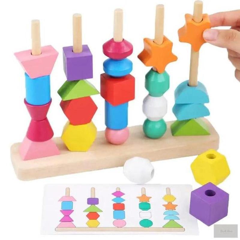 Montessori Wooden Color Shape Stacking Puzzle