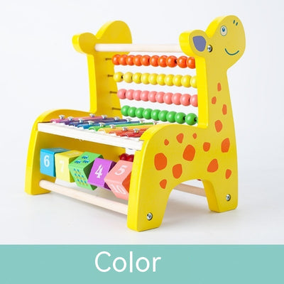 Montessori Wooden Deer Activity Toy – Percussion Piano & Bead Stringing Set for Babies (0–3 Years)