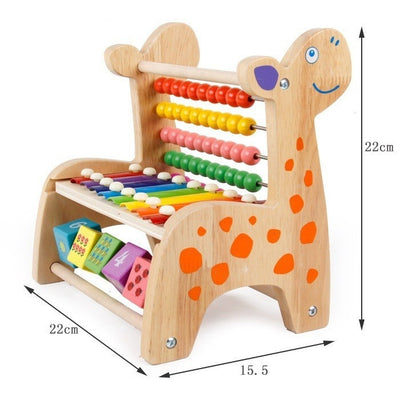 Montessori Wooden Deer Activity Toy – Percussion Piano & Bead Stringing Set for Babies (0–3 Years)