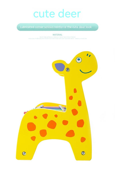 Montessori Wooden Deer Activity Toy – Percussion Piano & Bead Stringing Set for Babies (0–3 Years)