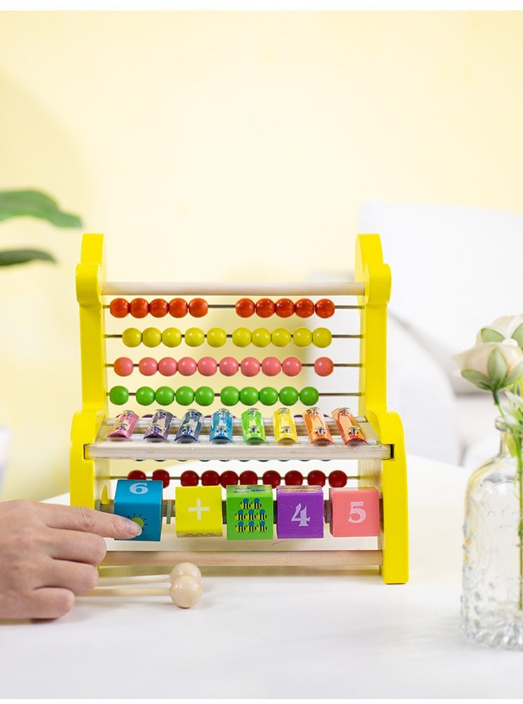 Montessori Wooden Deer Activity Toy – Percussion Piano & Bead Stringing Set for Babies (0–3 Years)