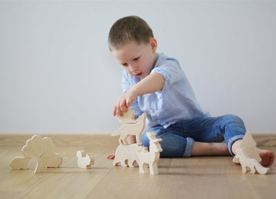 Montessori Wooden Forest Animal Toy Set – 10-Piece Nature Play Figurines for Kids
