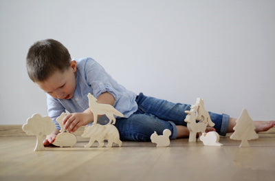 Montessori Wooden Forest Animal Toy Set – 10-Piece Nature Play Figurines for Kids