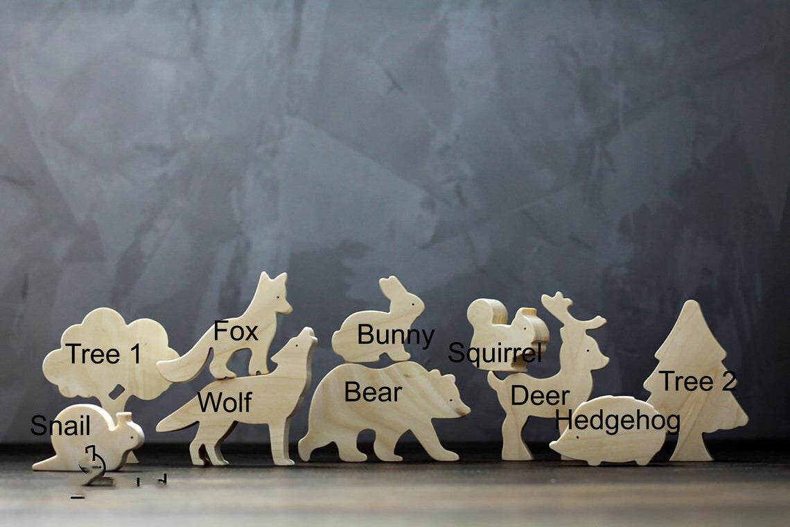 Montessori Wooden Forest Animal Toy Set – 10-Piece Nature Play Figurines for Kids