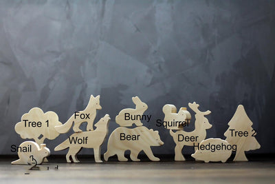 Montessori Wooden Forest Animal Toy Set – 10-Piece Nature Play Figurines for Kids