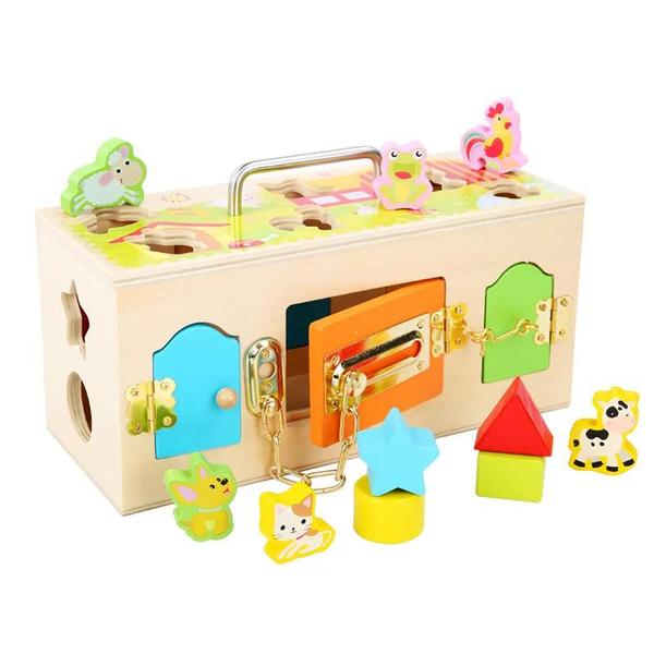 Montessori Wooden Lock Box Practical Life Skills Busy Board Toy