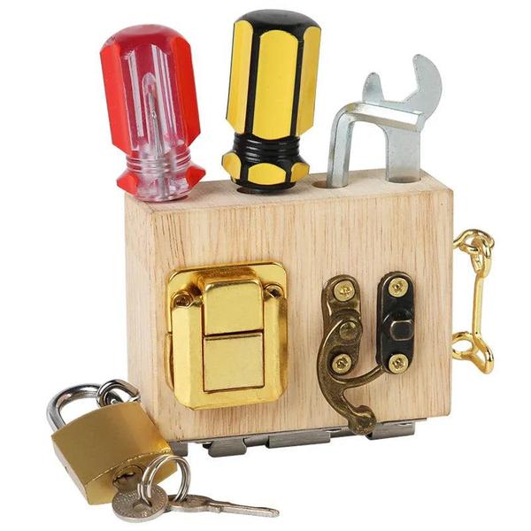Montessori Wooden Lock Box Practical Life Skills Busy Board Toy