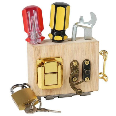 Montessori Wooden Lock Box Practical Life Skills Busy Board Toy