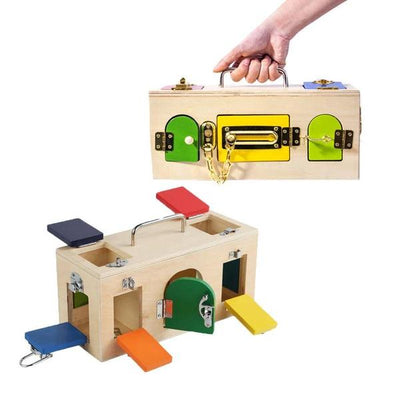 Montessori Wooden Lock Box Practical Life Skills Busy Board Toy