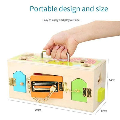 Montessori Wooden Lock Box Practical Life Skills Busy Board Toy