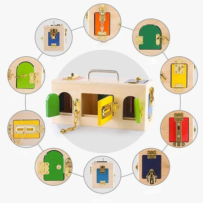 Montessori Wooden Lock Box Practical Life Skills Busy Board Toy