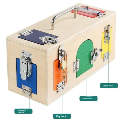 Montessori Wooden Lock Box Practical Life Skills Busy Board Toy