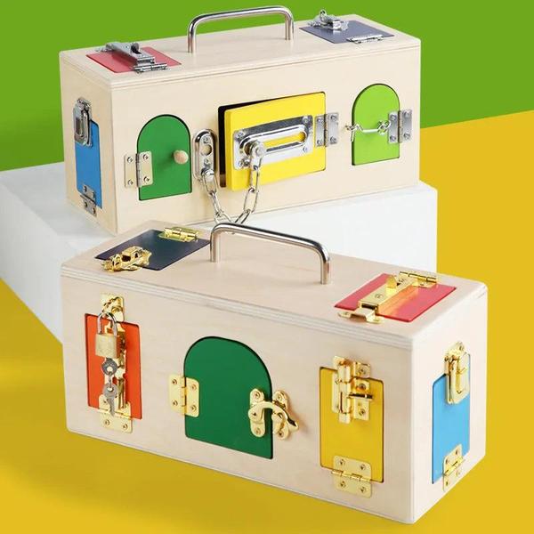 Montessori Wooden Lock Box Practical Life Skills Busy Board Toy