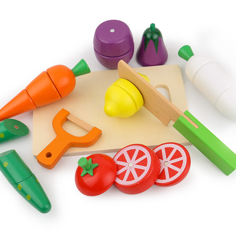 Montessori Wooden Magnetic Fruit Cutting Toy Set – Pretend Kitchen Play Food for Toddlers