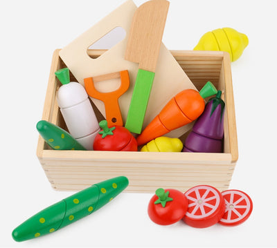 Montessori Wooden Magnetic Fruit Cutting Toy Set – Pretend Kitchen Play Food for Toddlers