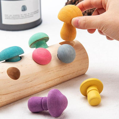 Montessori Wooden Mushroom Picking Toy Fine Motor Skill Game for Kids (Ages 4–6)