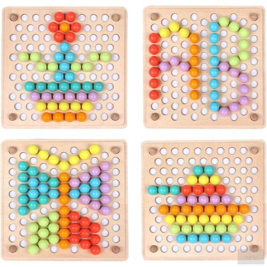 Montessori Wooden Peg Board Beads Game – Fine Motor & Color Sorting Toy for Toddlers