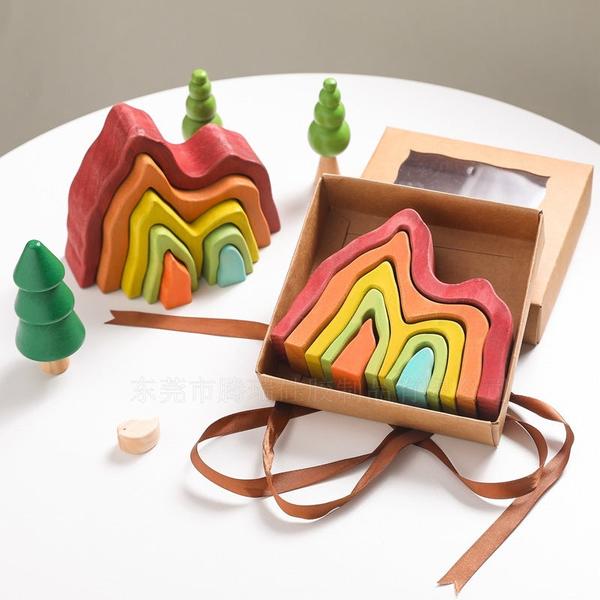 Montessori Wooden Rainbow Stacking Mountain EcoFriendly Building Block Set