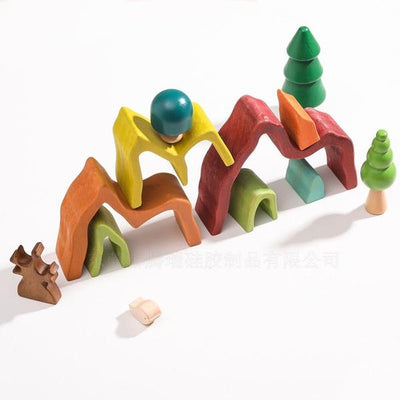 Montessori Wooden Rainbow Stacking Mountain EcoFriendly Building Block Set