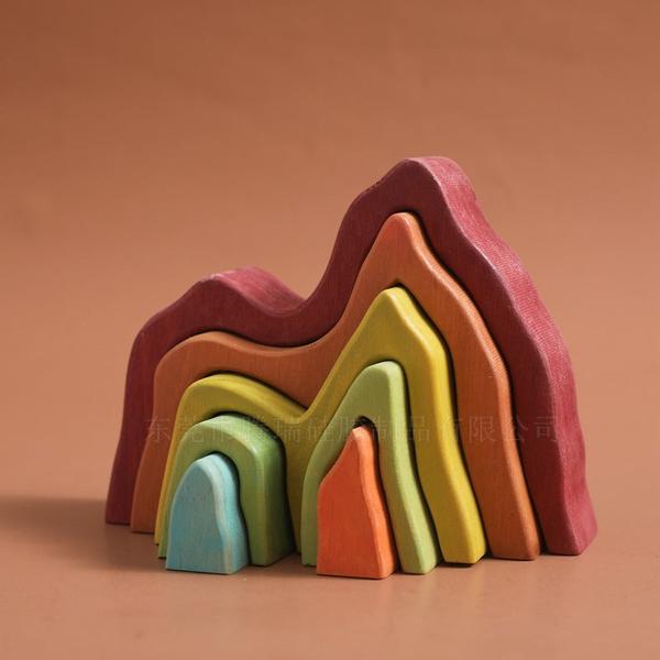 Montessori Wooden Rainbow Stacking Mountain EcoFriendly Building Block Set