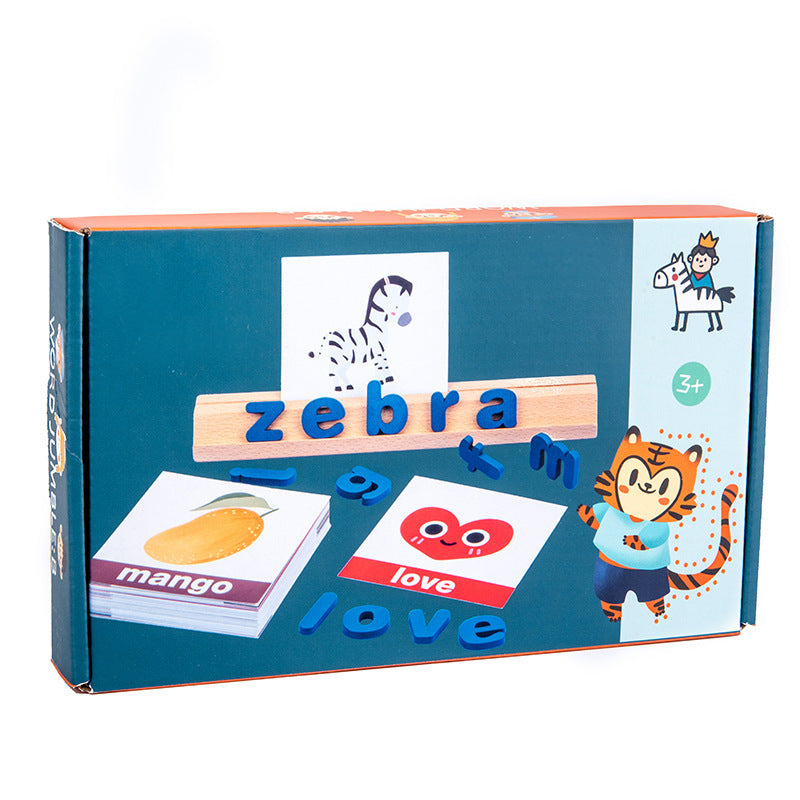 Montessori Wooden Spelling Word Game – Educational Literacy Toy for Kids (New Blue Edition, 28×16.5cm)