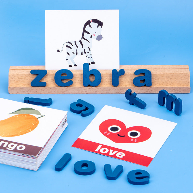 Montessori Wooden Spelling Word Game – Educational Literacy Toy for Kids (New Blue Edition, 28×16.5cm)