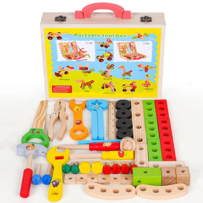 Montessori Wooden Tool Kit for Toddlers DIY Simulation Repair Play Set
