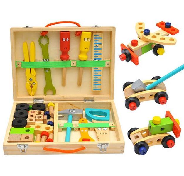 Montessori Wooden Tool Kit for Toddlers DIY Simulation Repair Play Set
