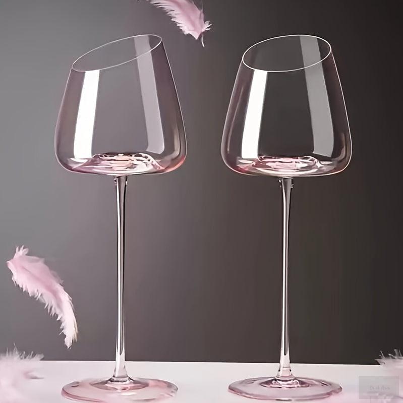 Pink Flamingo Crystal Wine Glasses - Elegant Slanted Mouth