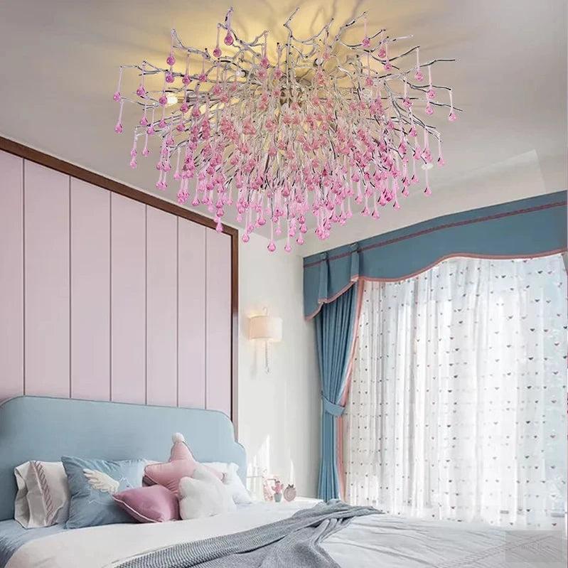 Pink Tear Drop Crystal Chandelier