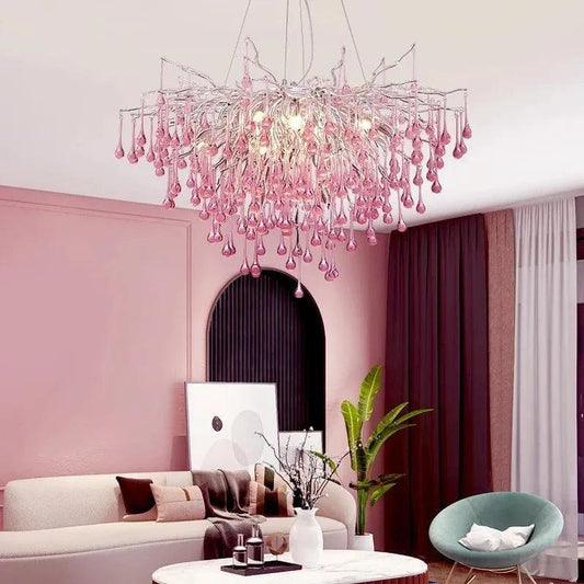 Pink Tear Drop Crystal Chandelier