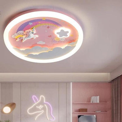 Pink Unicorn Ceiling Light Colorful Rainbow & Star Chandelier