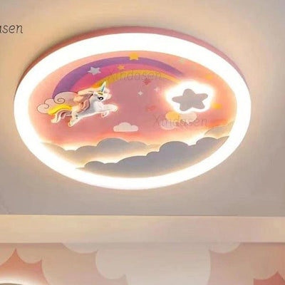 Pink Unicorn Ceiling Light Colorful Rainbow & Star Chandelier