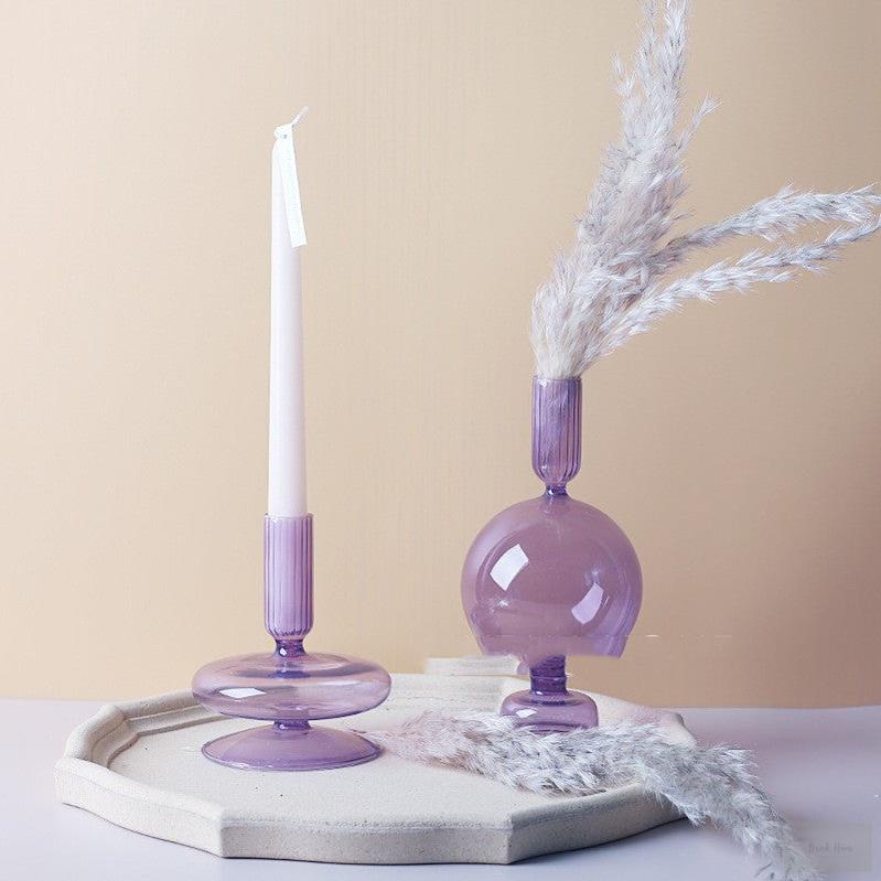 Pink and Purple Glass Candle Holders