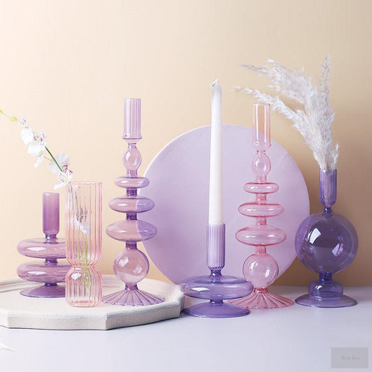 Pink and Purple Glass Candle Holders