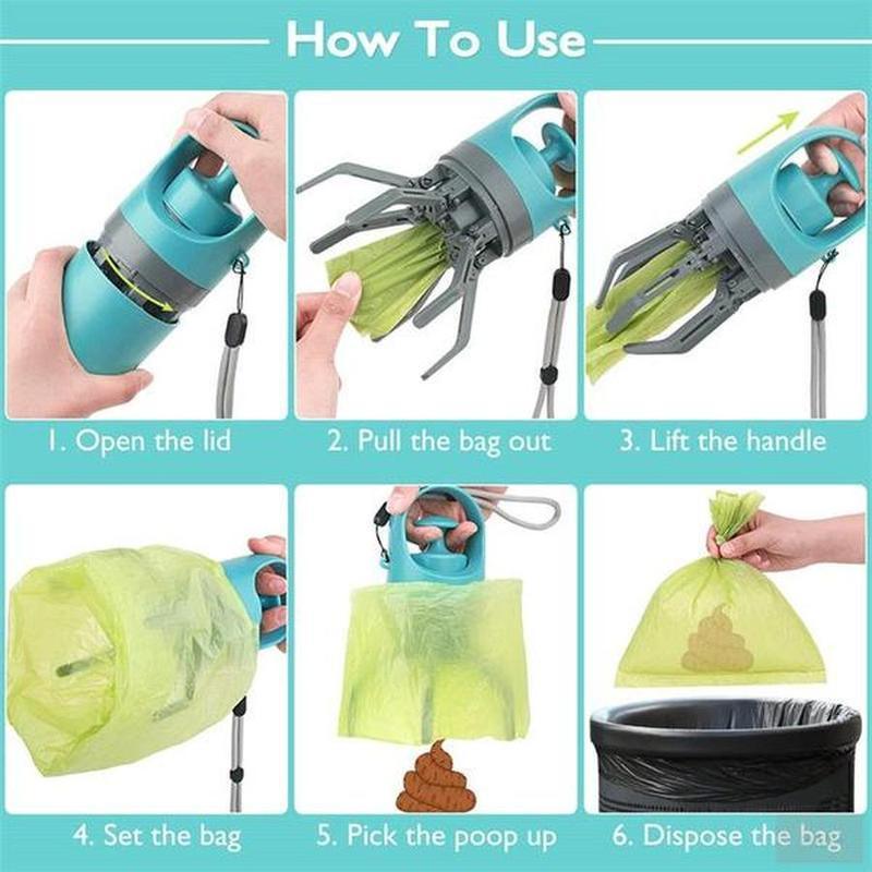 Portable Lightweight Dog Pooper Scooper with Built-In Poop Bag Dispenser Eight-Claw Shovel for Pet Toilet Picker Pet Products