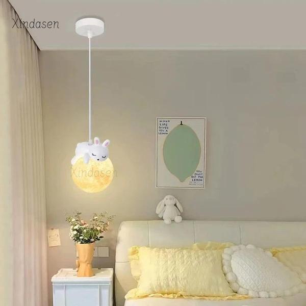 Rabbit & Moon Pendant Light – Whimsical Ceiling Lamp for Kids' Rooms
