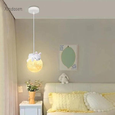 Rabbit & Moon Pendant Light – Whimsical Ceiling Lamp for Kids' Rooms