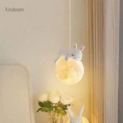 Rabbit & Moon Pendant Light – Whimsical Ceiling Lamp for Kids' Rooms