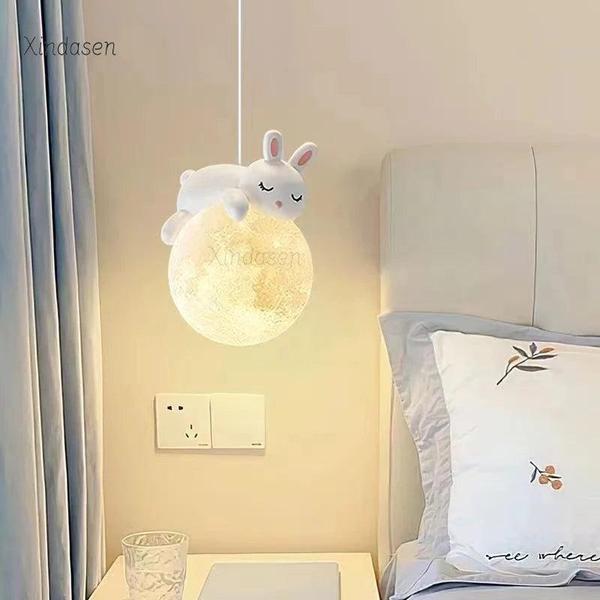 Rabbit & Moon Pendant Light – Whimsical Ceiling Lamp for Kids' Rooms