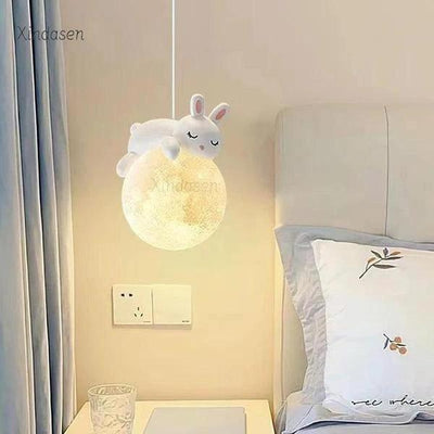 Rabbit & Moon Pendant Light – Whimsical Ceiling Lamp for Kids' Rooms